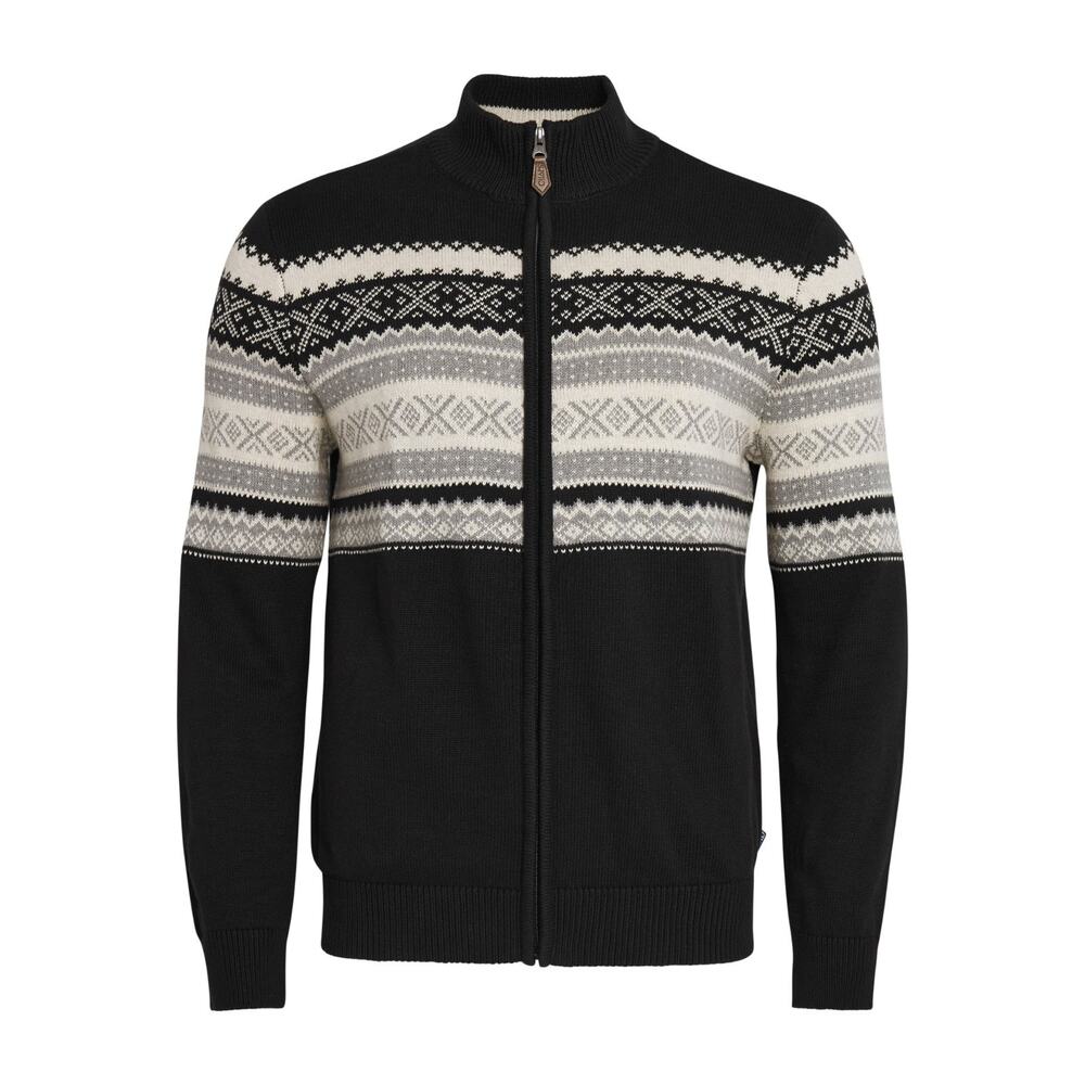 CHAPS Fairisle Sweater Men's Size M Full Zip Knit Mock Neck Long Sleeve Black
